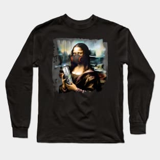 Mona Lisa with a spray paint in a paint respirator Long Sleeve T-Shirt